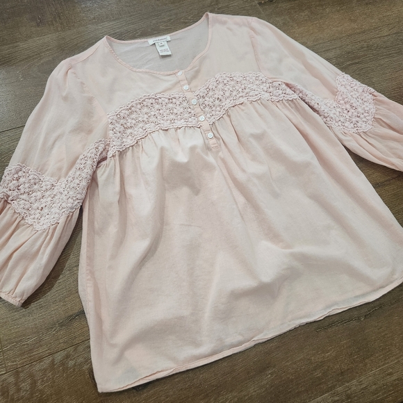 Sundance Crochet Henley Blouse Med Boho Lightweight Casual Hippie Cottage - Picture 2 of 9